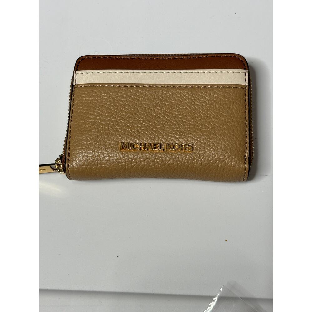 Michael Kors Jet Set Travel Card Case Wallet Camel Multi Zip Around NWT